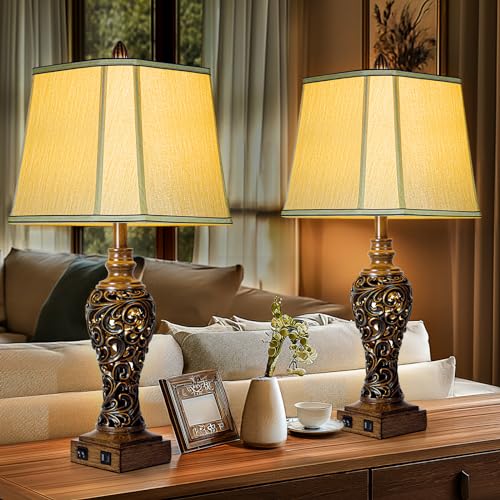 28.5" Farmhouse Vintage Table Lamp Set of 2 with Nightlight (2 Count)