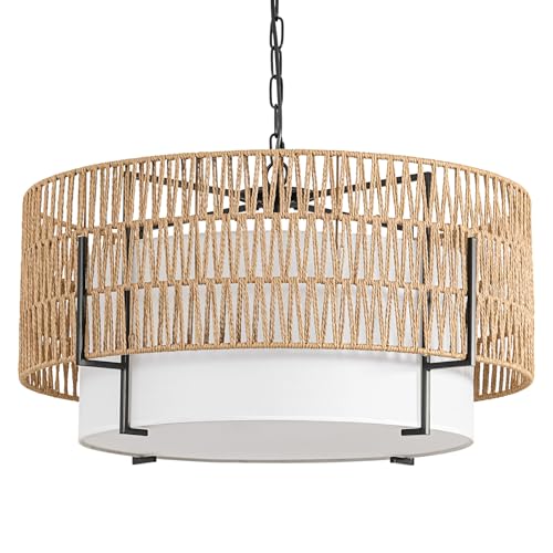 6 Light Large Rattan Chandelier for Dining Room