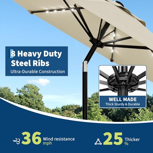 9FT Solar LED Patio Umbrella with Tilt & Crank
