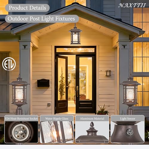 Dusk to Dawn Lamp Posts Outdoor Lighting Waterproof Outdoor Post Lights with Water Ripple Glass 16.5 Inch Height ORB Finish Lamp Post Light Fixture for Yard Patio Pathway Garden E26 Socket