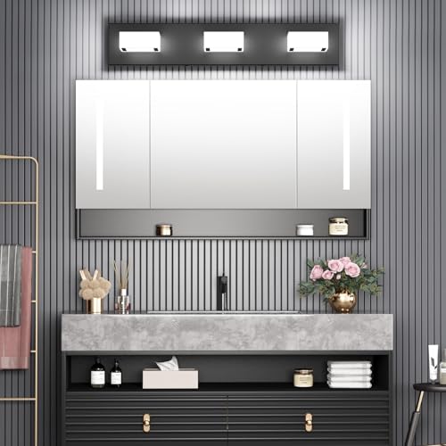 Black Bathroom Vanity Lights 24inch Metal Acrylic LED Modern Bathroom Wall Lighting Fixtures Over Mirror Matte Black