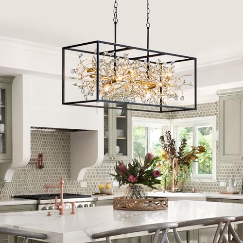 Modern Black and Gold Rectangle Crystal Chandeliers for Dining Room (8 Count)