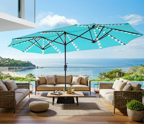 13ft Outdoor Patio Umbrella with Solar Lights