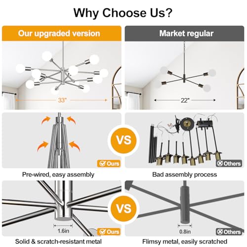 11" 52" Height Adjustable Modern Chandelier Ceiling Light Fixture