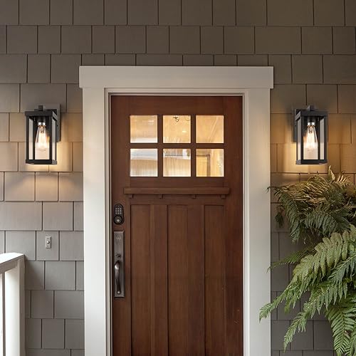 11" Classic Outdoor Wall Sconce 1 Light in Matte Black Rectangular Metal Frame and Clear Glass Shade Waterproof Porch Light Patio Light Pack of 2 (2 Count)