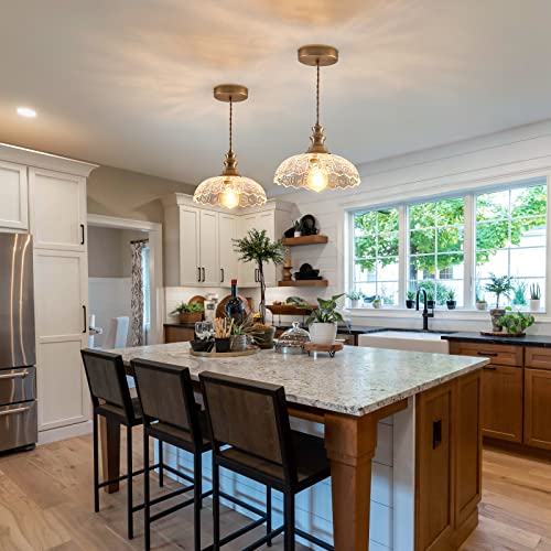 2 Pack Pendant Light Vintage Oil Rubbed Bronze Metal Glass Shade Chandelier