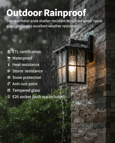 Black Outdoor Waterproof Modern Patio Wall Light Fixtures Set of 2 (2 Count)