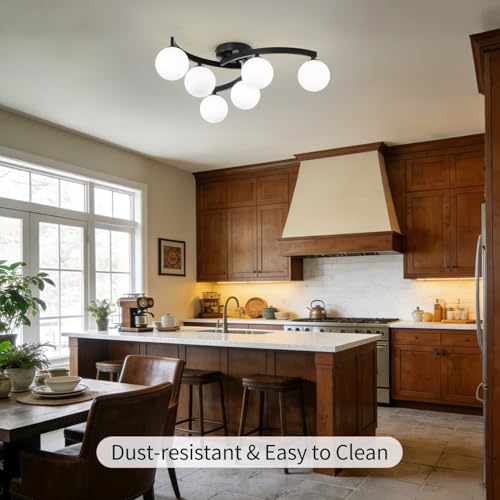 Modern Mid Century Black Glass Globe Semi Flush Mount Ceiling Light Fixture