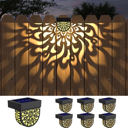6 Pack Solar Fence Lights Wall lihgts Outdoor Decorations Solar Powered Step Deck Lights Warm Yellow Light Waterproof Decorative Lighting for Garden