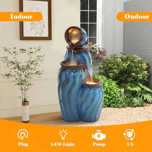 Faux Ceramic Outdoor Water Fountain with LED Lights