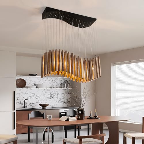 8 Light Wood Chandelier Light Fixture Boho Pendant Light Rustic Large Hanging lamp for Farmhouse Living Doom Entryway Entrance Dinning Room Foyer Kitchen