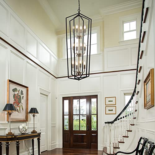 12 Light Lantern Tired Foyer Entryway Hanging Lights Farmhouse High Ceiling Pendant Lights Industrial Chandelier for Hall Foyer Entryway Living Room