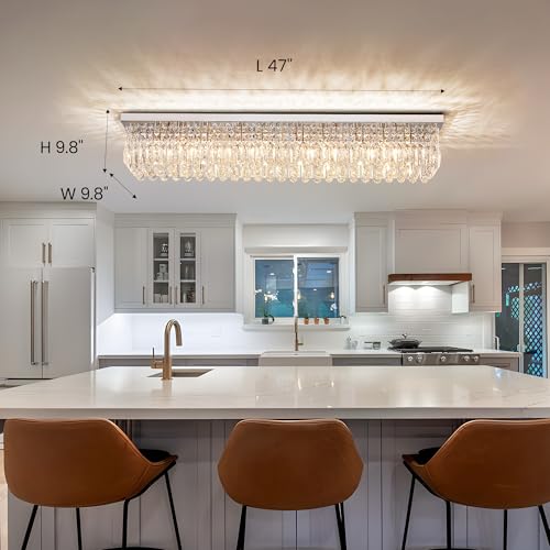 12 Lights Crystal Chandeliers Modern Crystal Rectangular Flush Mount Chandelier with Raindrop Crystals Pendant Light Fixture for Dining Dining Room Kitchen Dining Room Bedroom Bathroom Hotel