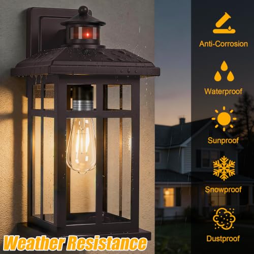 Motion Sensor Outdoor Wall Sconces Hardwired 16" Bronze