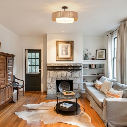 Bohemian Wicker Flush Mount Ceiling Light