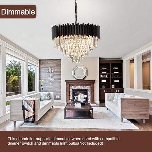 24" Modern Black Crystal Chandeliers 5