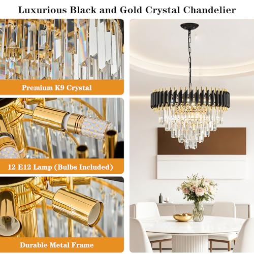 24" Black and Gold Crystal Chandelier Contemporary Large Crystals Chandeliers 5