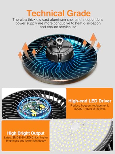 300W Super Bright UFO LED High Bay Lights 8 Pack 6000K 45000lm (8 Count)
