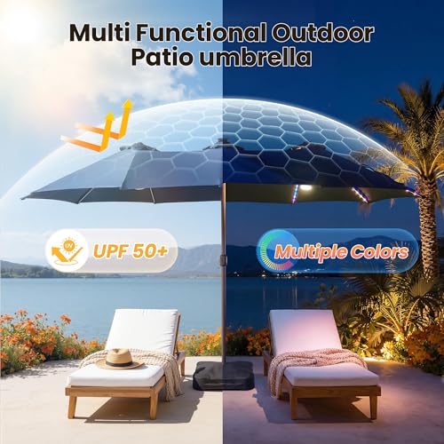 15FT Patio Umbrella With Multicolor Solar Light