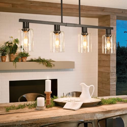 DSMJFU 4 Light Kitchen Island Lighting Black Bar Island Lights for Kitchen