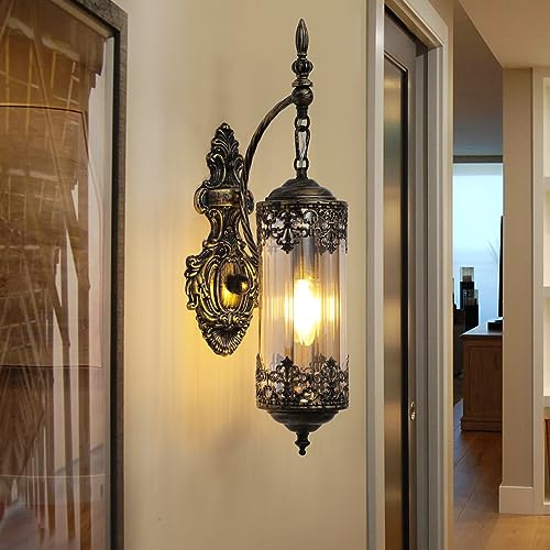 Antique Gothic Amber Glass Wall Sconce for Bedroom
