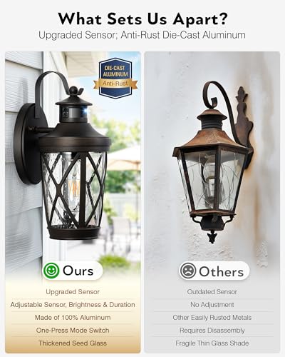 Motion Sensor Porch Light Outdoor (Oil-Rubbed Bronze / 2-Pack)