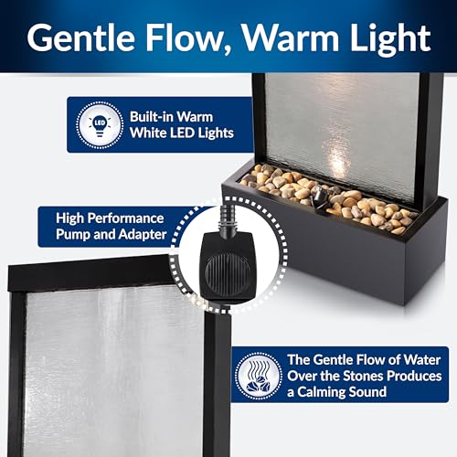 MLT170L 72" Waterfall Fountain with LED Light Cascading Textured Glass & Aluminum Floor Design