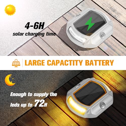 Solar Driveway Dock Deck LED Outdoor Lights 2 Colors Modes 4 Pack (4 Count)