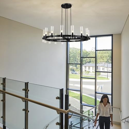 Modern 48" Black Wagon Wheel Chandelier