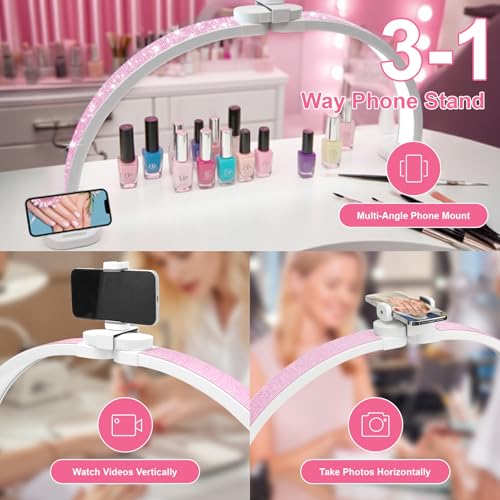 30" Half Moon Light 180°No shadow Foldable Arch Desk Lamp with Phone Stand