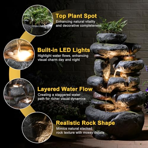 5 Tiers Cascading Solar Water Fountain Outdoor Garden