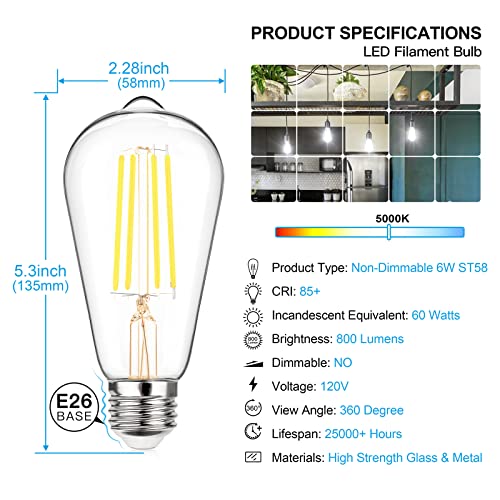 Vintage LED Edison Bulbs 60 Watt Equivalent (12 Count)