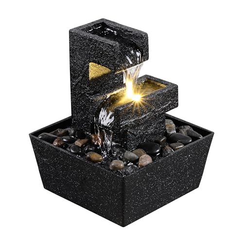 8 Inch Modern Black Tabletop Water Fountain with LED Light
