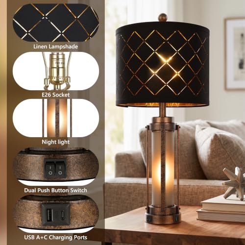 27'' Modern Table Lamp Set of 2 with Nightlight