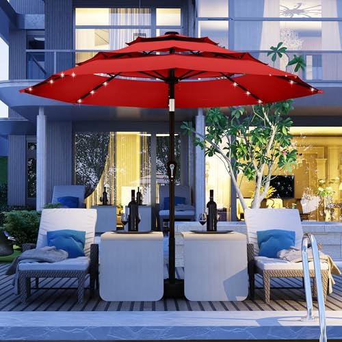 10ft 3 Tier Patio Umbrella with Solar Lights