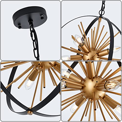 17.7" Black Gold Globe Sputnik Chandelier