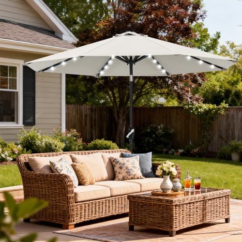 Solar Led Patio Umbrella with 32 Lights 10FT