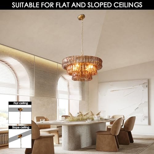 Modern Amber Glass Chandelier