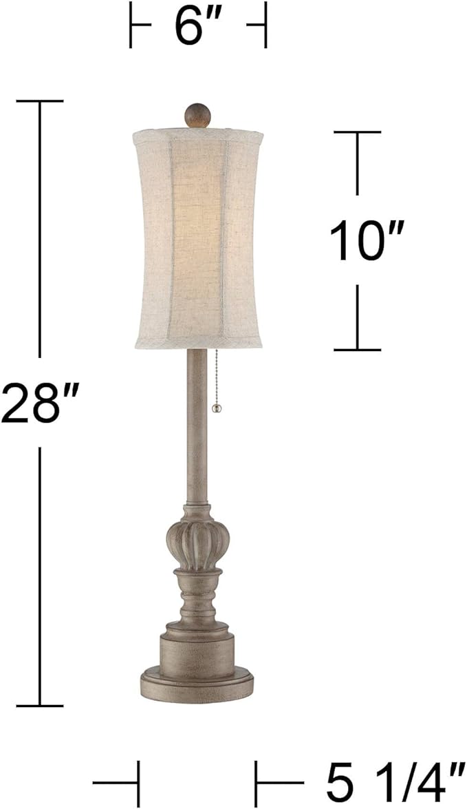 Regency Hill Bertie Traditional French Country Style Buffet Table Lamps 28" Tall Skinny Set of 2 Natural Candlestick Tall Skinny Cream Fabric Bell Shade Decor for Living Room House Home Entryway