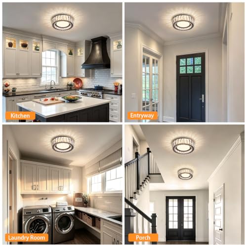 11 Inch LED Dimmable Crystal Flush Mount Ceiling Light Fixture