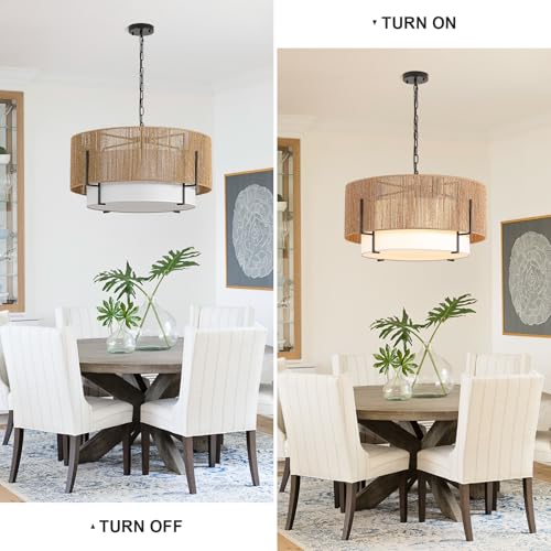 25.6" Large Rattan Chandelier for Dining Room