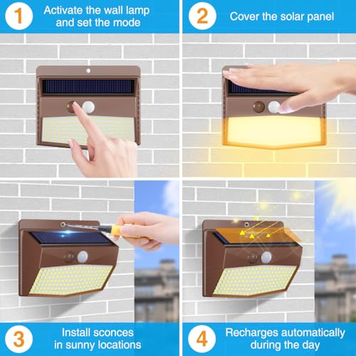 2 Pack Solar Motion Sensor Lights Outdoor Waterproof with 3 Modes (2 Count)