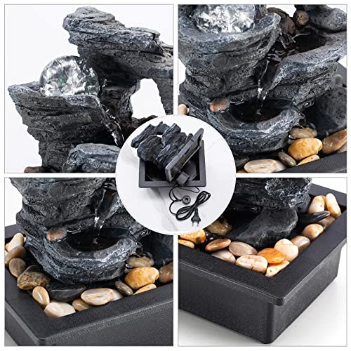 Table Top Fountain Spin Ball Rock Waterfall Fountain Office Table Top Fountain Includes Many Natural River Rocks Decorated with Colorful Lights and Rollers 9.05" L x 6.95" W x 10.25" H