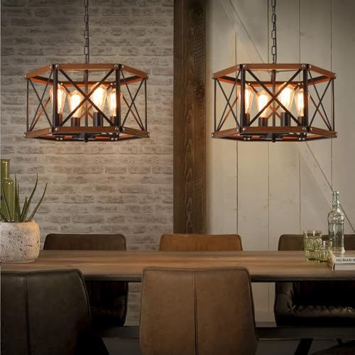 4 Light Large Rustic Farmhouse Plug in Pendant Light Fixture with Adjustable Chain
