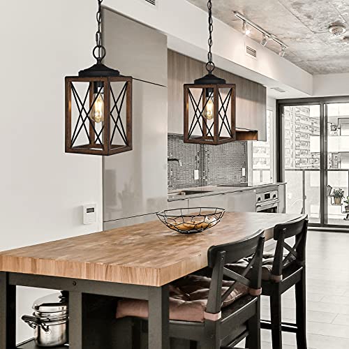 Farmhouse Pendant Light Wood Grain 63 Inch Adjustable Chain