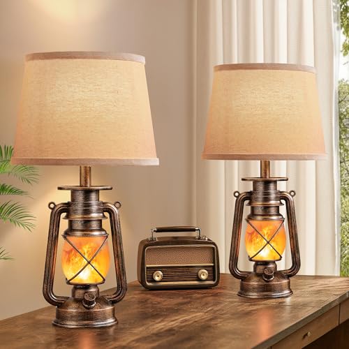 18.72" Black Gold Lantern Flickering Flame Table Lamps Set of 2 (2 Count)