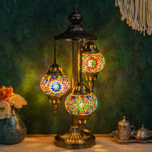 23" Turkish Mosaic Lamp Handmade 3 Globes Moroccan Table Lamp (3 Count)
