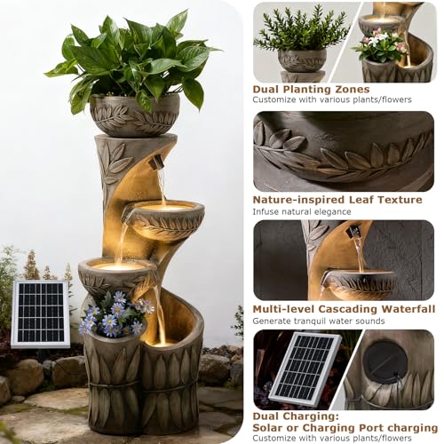4 Tiered Solar Water Fountain Outdoor Garden Waterfall Fountains