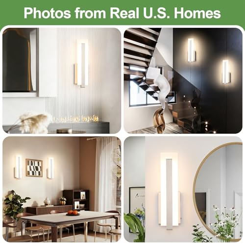 Hardwired Brushed Nickel Dimmable Modern LED Wall Sconce 3000K 3500K 4000K 5000K 6000K Indoor Wall Lights Up and Down Wall Mount Light for Living Room Bedroom Hallway Corridor