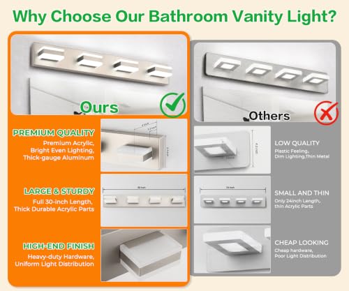 Bathroom Vanity Lights Brushed Nickel Light Fixtures for Bathroom Above Mirror 4 Light Led Lights Bath Lighting Fixture Nickel ETL Listed
